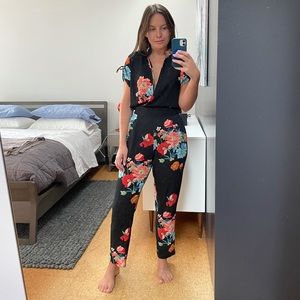 Black Zara Jumpsuit with Vibrant Florals Size XS